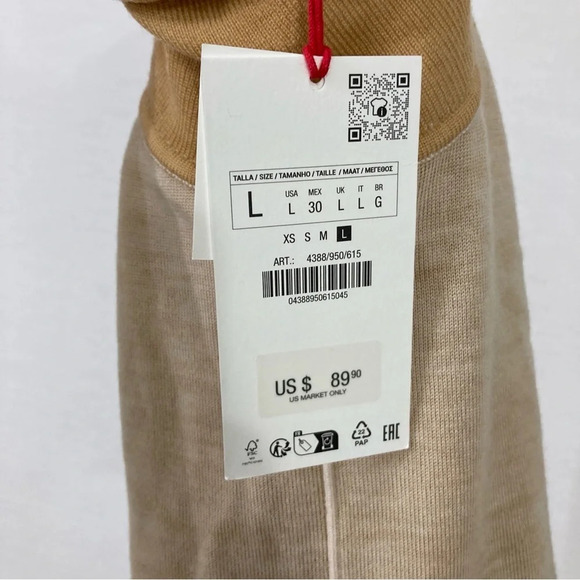 New Zara SRPLS Tan/Camel Cowl Neck 100% Wool Light Sweater Large - Picture 3 of 9